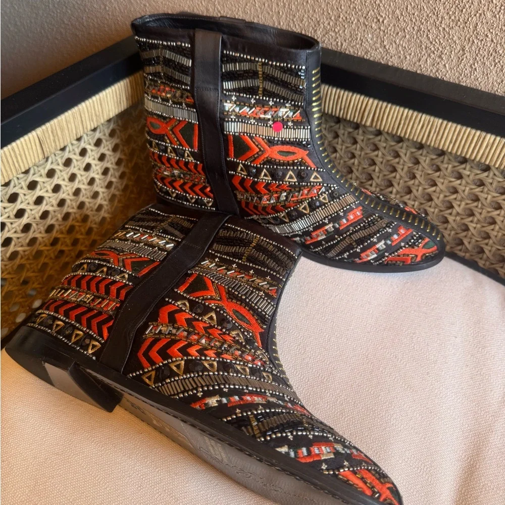 HTF New Alice + Olivia Bohemian Boots With Intricate Beading & Hidden Heel EU 41 - Picture 2 of 9